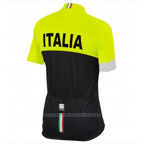 2016 Maillot Cyclisme Italie Noir et Jaune Manches Courtes et Cuissard